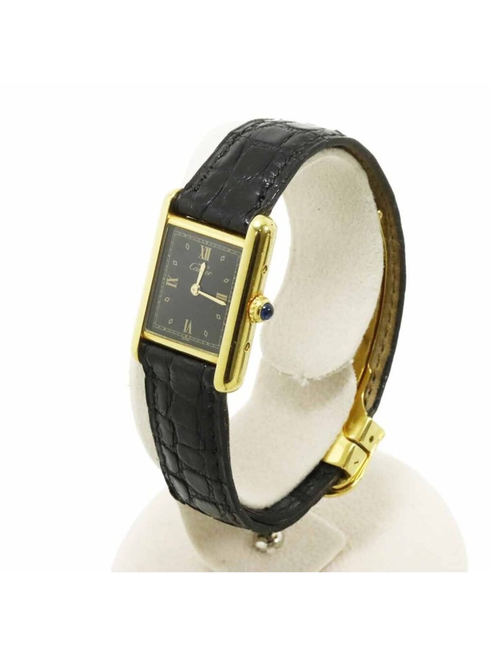 Cartier Must Tank SM Vermeil Vintage Watch Black 925 Sterling Silver Quartz - Picture 2 of 7